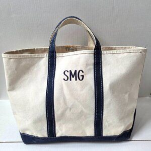Vintage LL Bean Boat & Tote Large Blue Canvas Bag SMG Monogram 80s Freeport ME